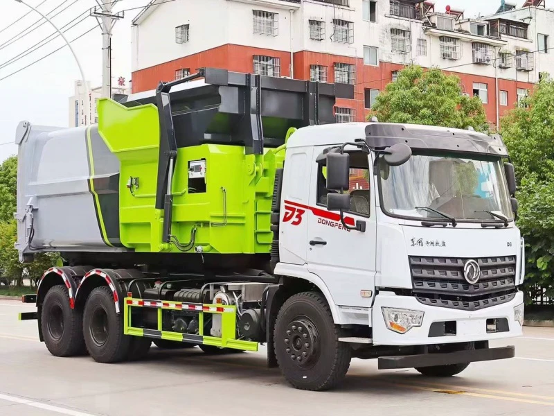 东风专底D3后双桥勾臂垃圾车